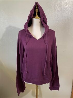 Cabincore NWT Hooded V Neck Textured Knit Sweater Purple FP Beach Large Slouchy